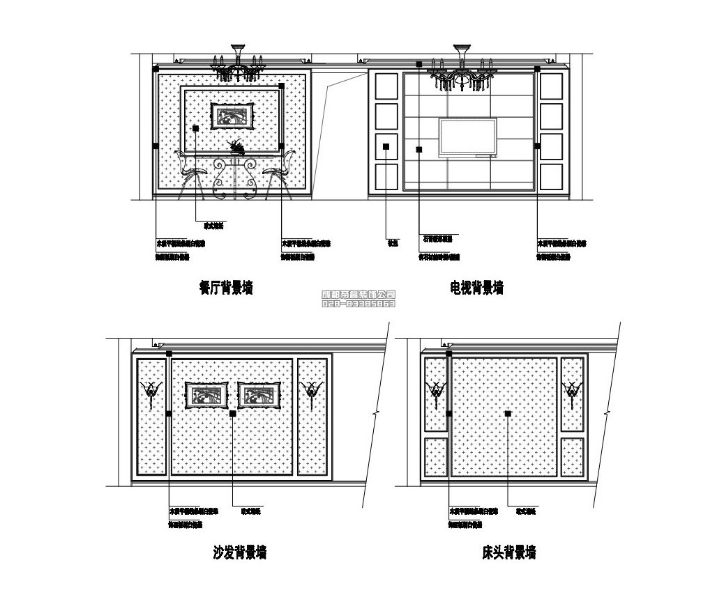 簡(jiǎn)歐套三住宅背景墻立面設(shè)計(jì)圖